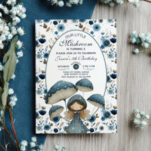 Little Mushroom Fairy Blue Kids' Birthday Party  Invitation