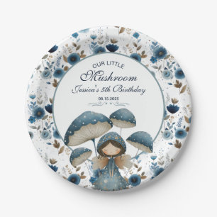 Little Mushroom Fairy Blue Kids Birthday Party  Paper Plate
