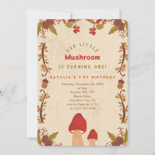 Little Mushroom Fall Autumn 1st Birthday Invitation