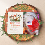 Little Mushroom Fall Autumn Kids Birthday Photo Invitation<br><div class="desc">This whimsical "our little mushroom" fall/autumn gender-neutral kid's birthday photo invitation features mushrooms,  a pair of bees,  and fall foliage. The reverse side features a red background with mushroom pattern. Personalise it for your needs. You can find matching products at my store.</div>