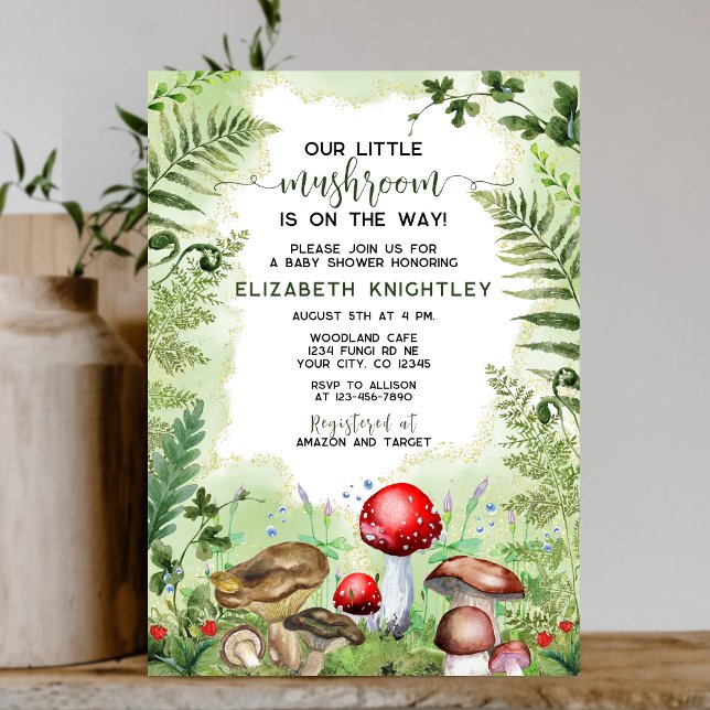 Little Mushroom Forest Ferns Rustic Baby Shower Invitation (Creator Uploaded)