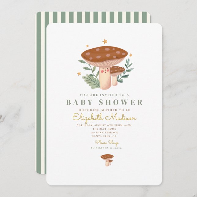 Little mushroom Watercolor Baby Shower Invitation (Front/Back)