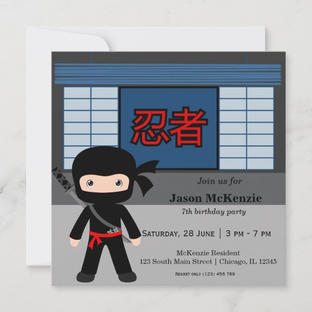 Little ninja birthday theme invitation (Front)
