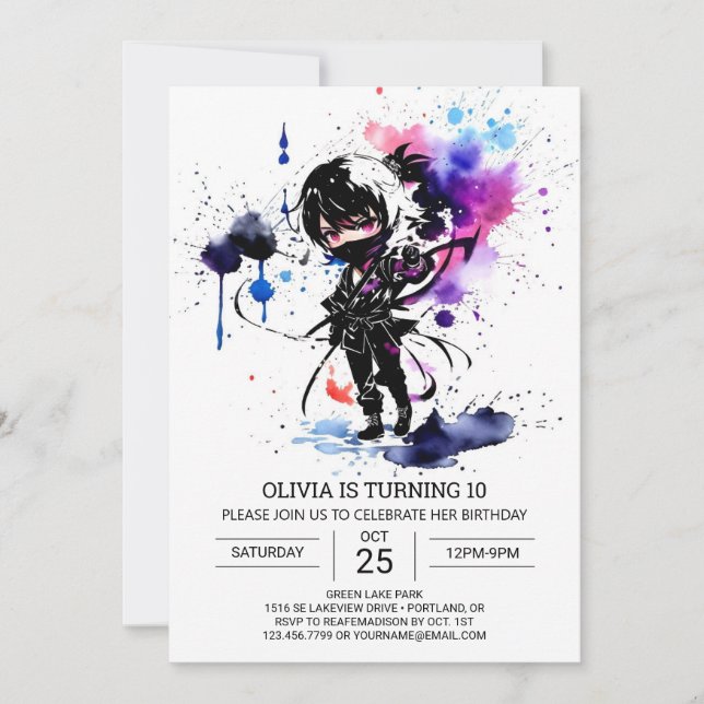 Little Ninja Custom Chic Birthday Invitation (Front)