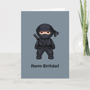 Little Ninja on Grey Happy Birthday Card