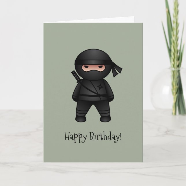 Little Ninja on Sage Green Happy Birthday Card (Front)