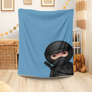 Little Ninja Warrior on Blue Fleece Blanket