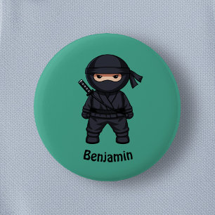 Little Ninja Warrior on Green 6 Cm Round Badge
