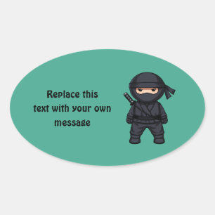 Little Ninja Warrior on Green Oval Sticker