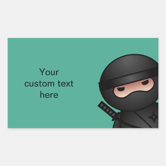 Little Ninja Warrior on Green Rectangular Sticker (Front)