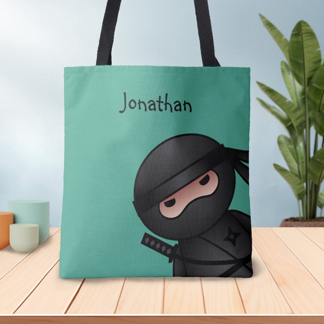 Little Ninja Warrior on Green Tote Bag (Creator Uploaded)