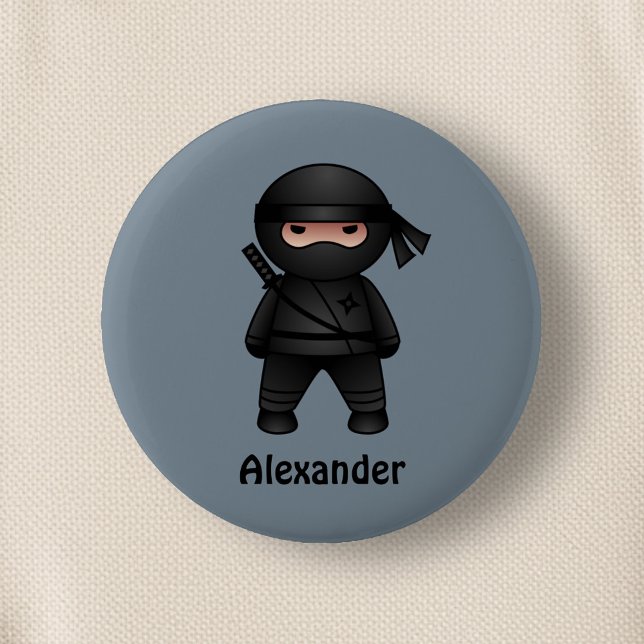 Little Ninja Warrior on Grey 6 Cm Round Badge (Creator Uploaded)