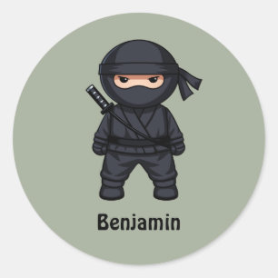 Little Ninja Warrior on Sage Green Classic Round Sticker