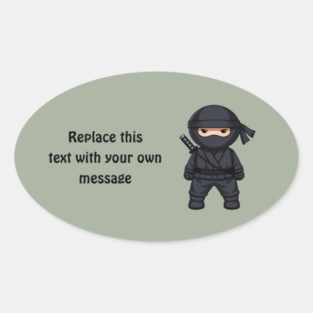 Little Ninja Warrior on Sage Green Oval Sticker (Front)