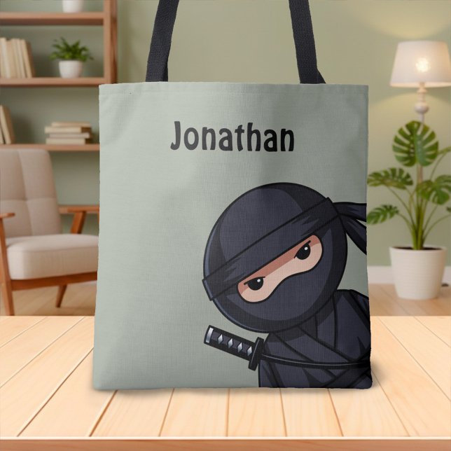 Little Ninja Warrior on Sage Green Tote Bag (Creator Uploaded)