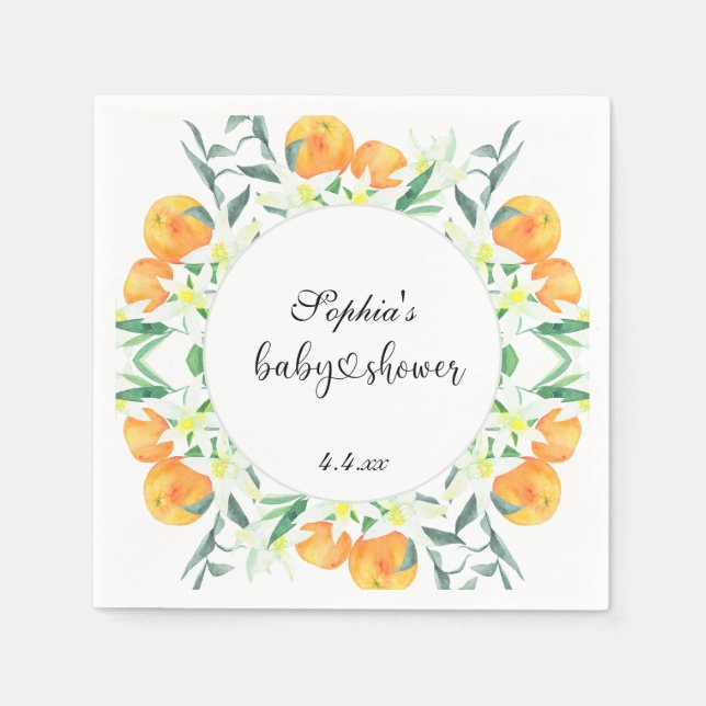 Little orange baby shower napkin (Front)