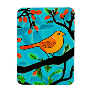 Little Orange Bird on a Flowering Branch Magnet