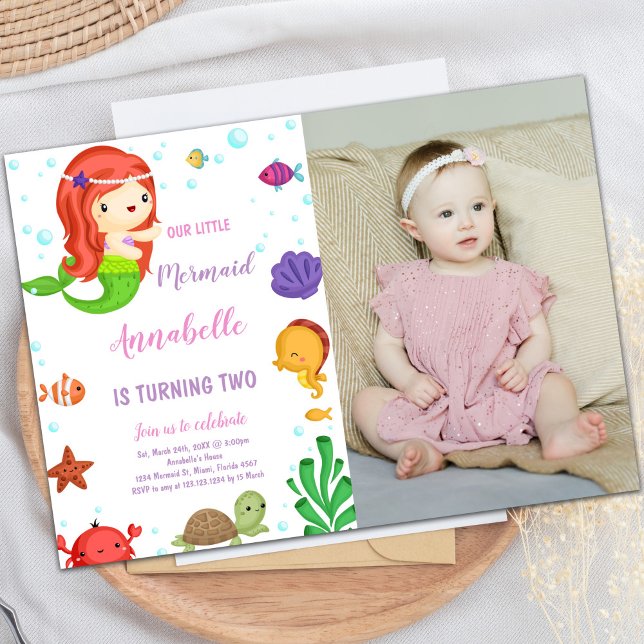 Little Orange Hair Mermaid Invitations with Photo (Little Orange Hair Mermaid Invitations with photo)