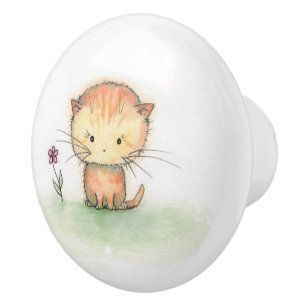 Little Orange Tabby Cat Kitten Illustration Ceramic Knob