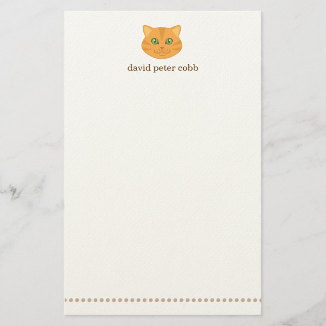 Little Orange Tabby Cat Personalised Stationery (Front)