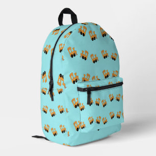Little orange trains pattern on blue printed backpack