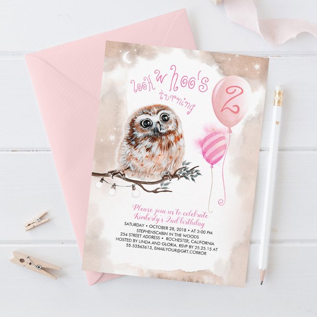 Little Owl Girls Pink Birthday Invitation (Creator Uploaded)