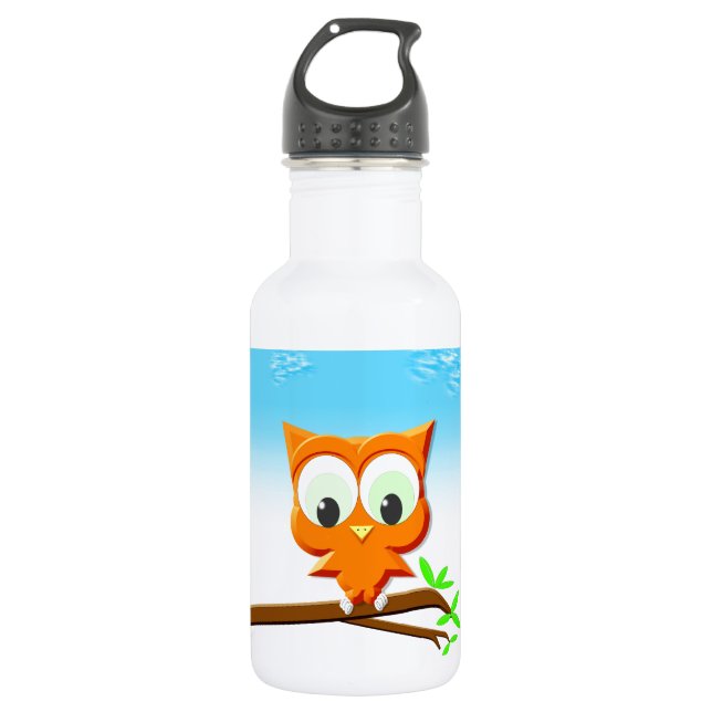 Little Owl on a Branch 532 Ml Water Bottle (Front)
