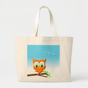 Little Owl on a Branch Large Tote Bag