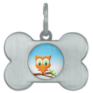 Little Owl on a Branch Pet Name Tag