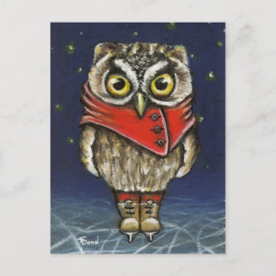 Little owl on ice postcard