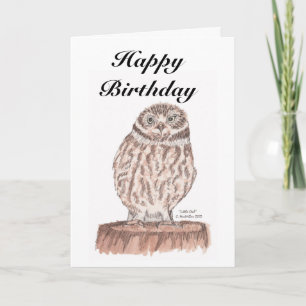 Little Owl watercolor birthday card