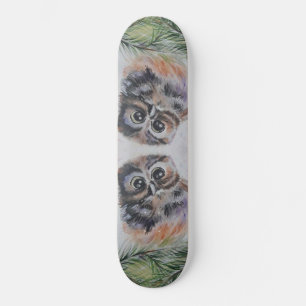 Little Owl Watercolor Painting Skateboard