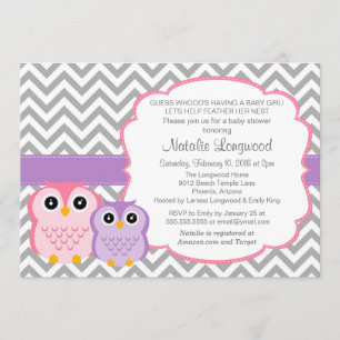 Little Owls Baby Shower Invitation, girl Invitation