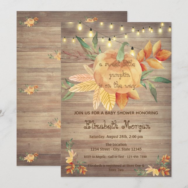 Little Pampkin,Lights,Wood  Baby Shower Invitation (Front/Back)