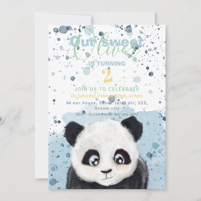 Little panda baby boy birthday announcement (Front)