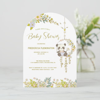 Little Panda In A Flower Swing Baby Shower Invitation