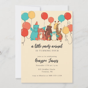 Little Party Animal Bear, Giraffe, Tiger Birthday Invitation