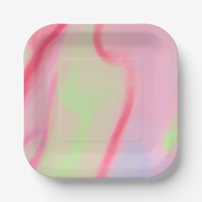 Little Party Balloon Animal Pink Painted Birthday Paper Plate (Front)