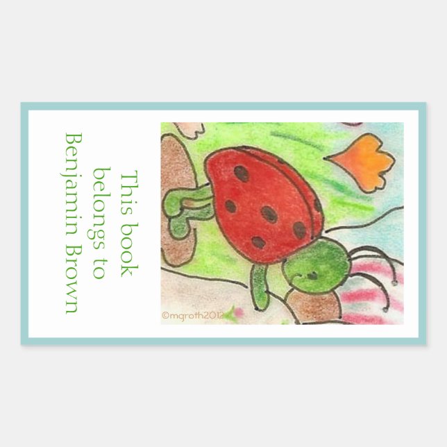 Little party bug bookplate rectangular sticker (Front)