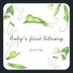 Little Pea Baby Shower - Baby's first library Square Sticker<br><div class="desc">Watercolor peas.</div>