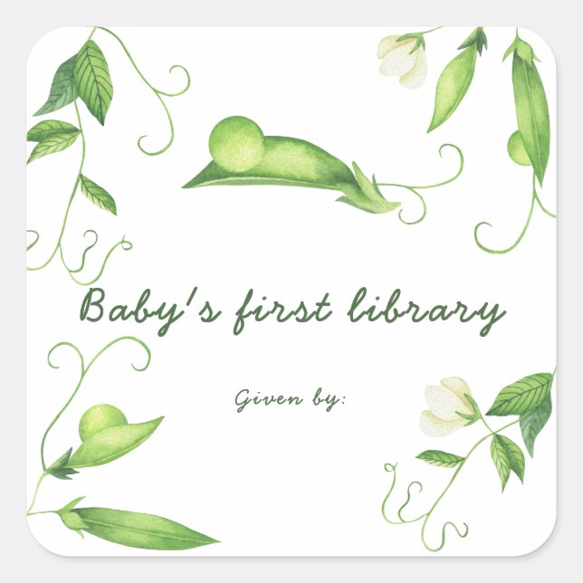 Little Pea Baby Shower - Baby's first library Square Sticker (Front)