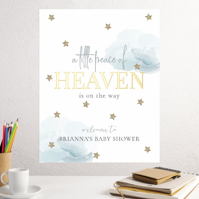 Little Peace Heaven Blue Boy Baby Shower Welcome Foil Prints (In Situ (Desk 2))