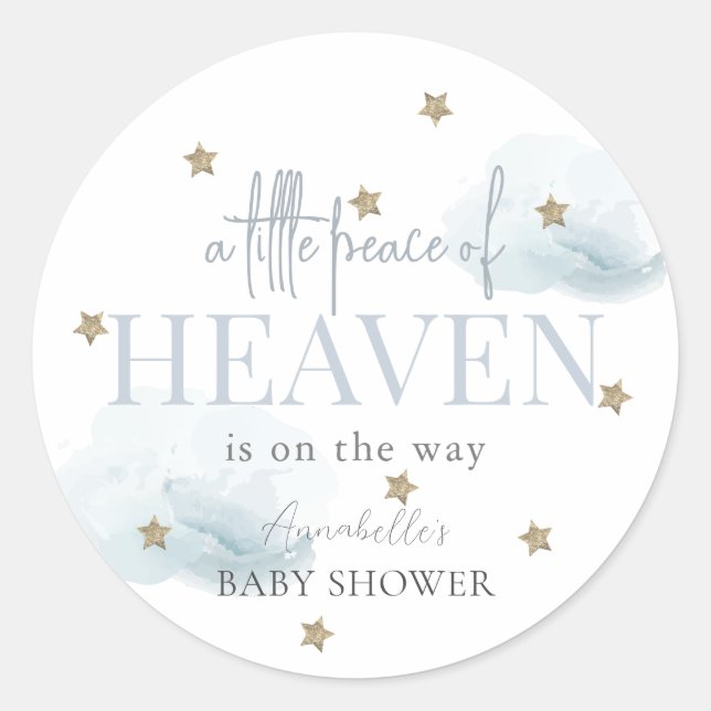 Little Peace of Heaven Blue Boy Baby Shower Classic Round Sticker (Front)