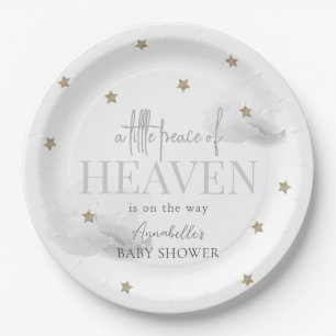 Little Peace of Heaven Grey Baby Shower Paper Plate
