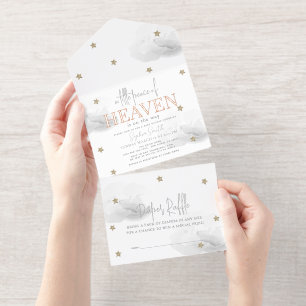 Little Peace of Heaven Grey Cloud Baby Shower Foil All In One Invitation