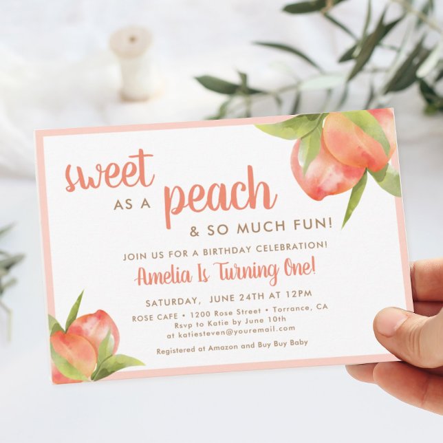 Little Peach Baby Girl 1st Birthday Party Invitation (Creator Uploaded)