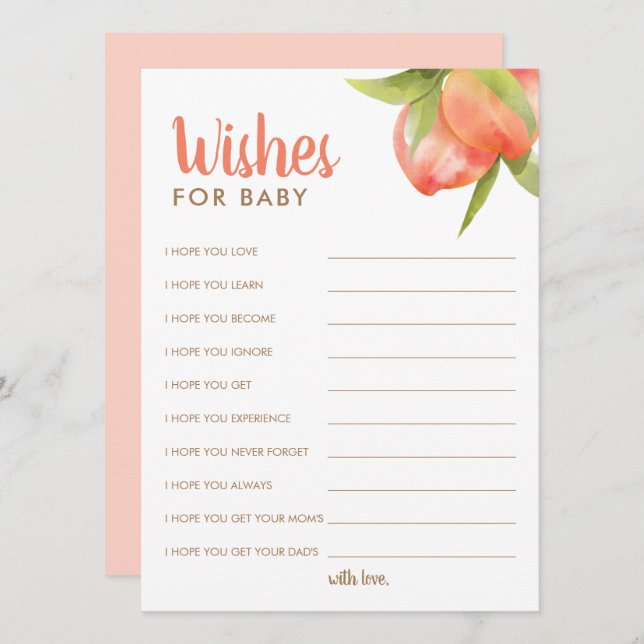 Little Peach Baby Shower Wishes For Advice Cards (Front/Back)