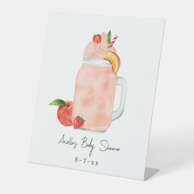 Little Peach Fruit Smoothie Girl Baby Shower Pedestal Sign (Front)