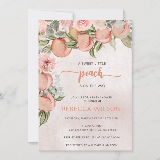 Little Peach is on the Way Baby Shower Invitation (Front)