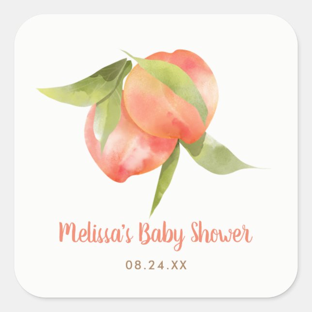 Little Peach Is On The Way Girl Baby Shower Square Sticker (Front)